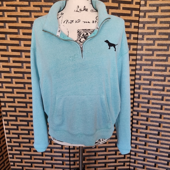 VS PINK Teal Blue Half Zip Semi Cropped Sweatshirt Sz: M - Picture 4 of 4